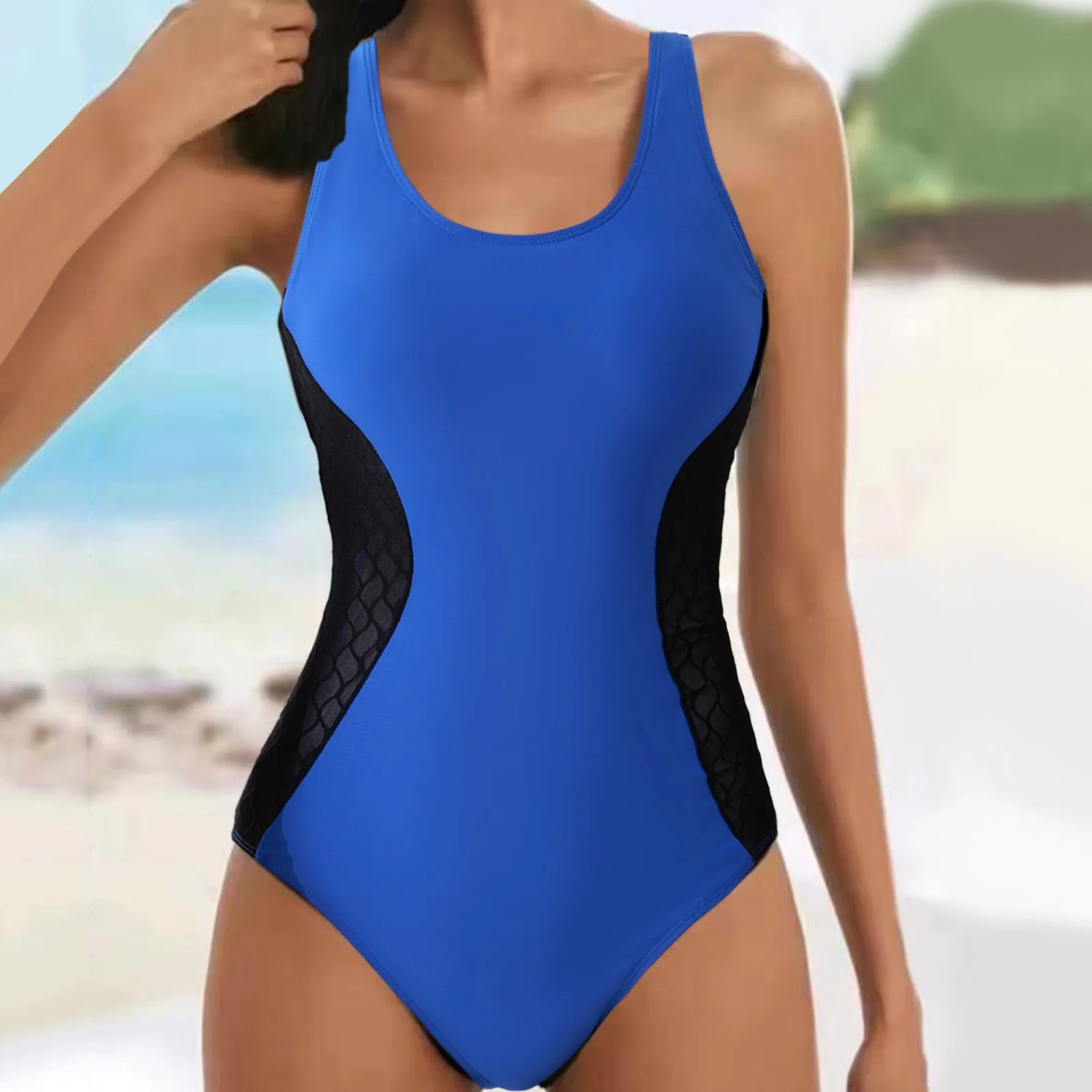 Women Patchwork One Piece Suit Raceback Swimwear Racing Training Athletic Bikini Double Lining Slim Swimsuit Monokini Mujer 2024