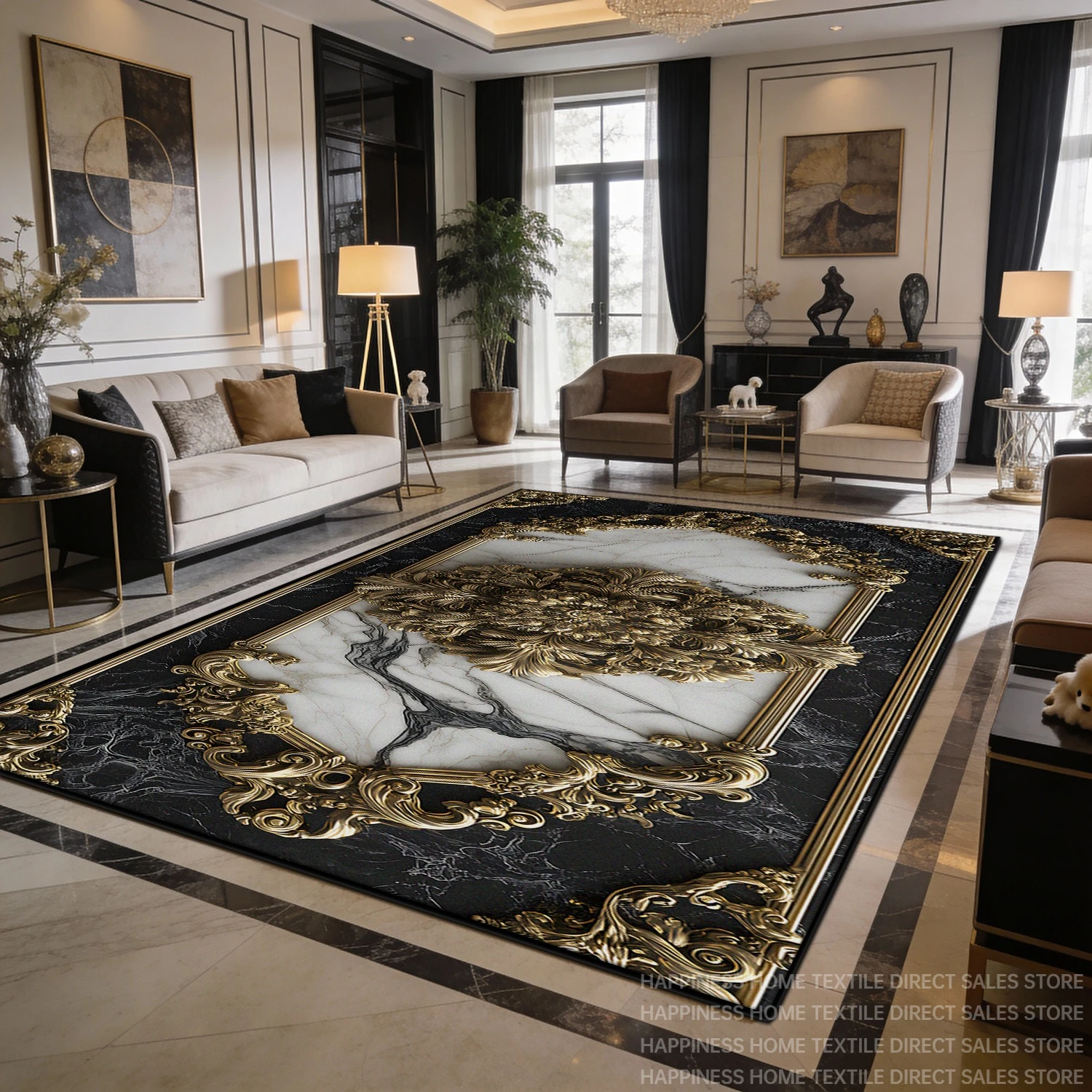 European Marble Style Living Room Modern Rug Non-slip Washable Bedroom Home Decor Mat Soft Plush Office Large Area Carpet Custom