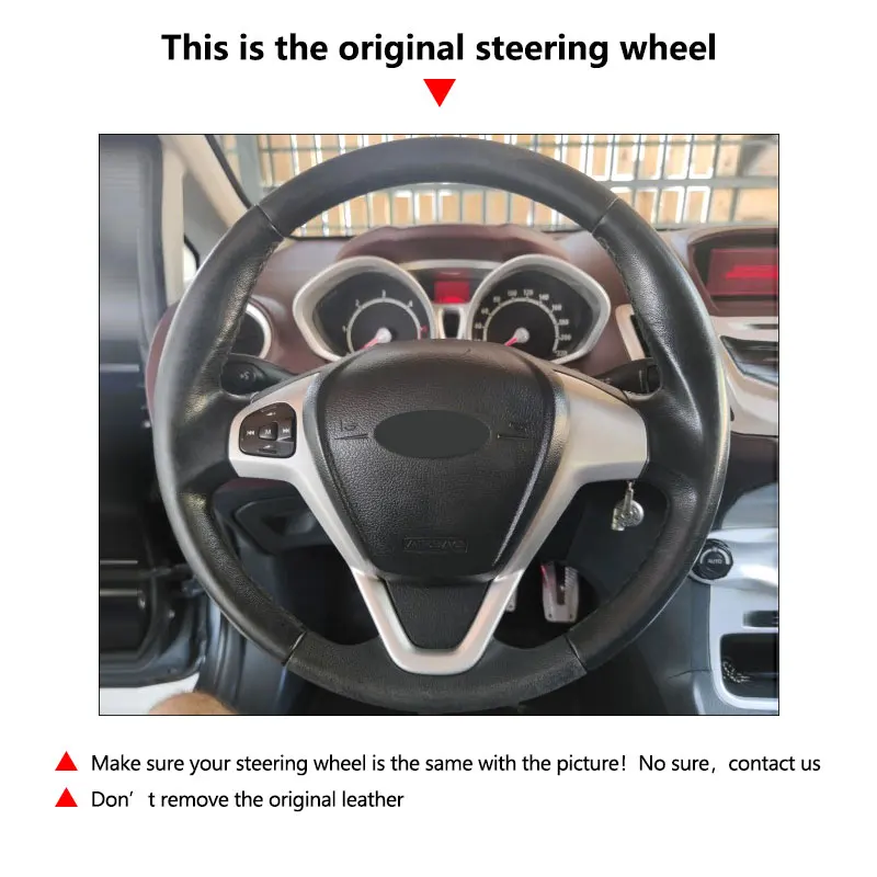 Zöpfe am Lenkrad für Ford EcoSport 2014–2017, für Fiesta 2008–2017, Auto-Lenkrad, handgenähter schwarzer Lederbezug – Detail 1