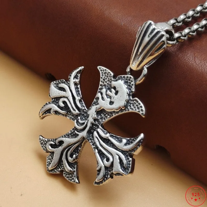 

S925 Sterling Silver Pendants for Men Women New Women's Fashion Eternal Vine Cross Pure Argentum Amulet PunkJewelry