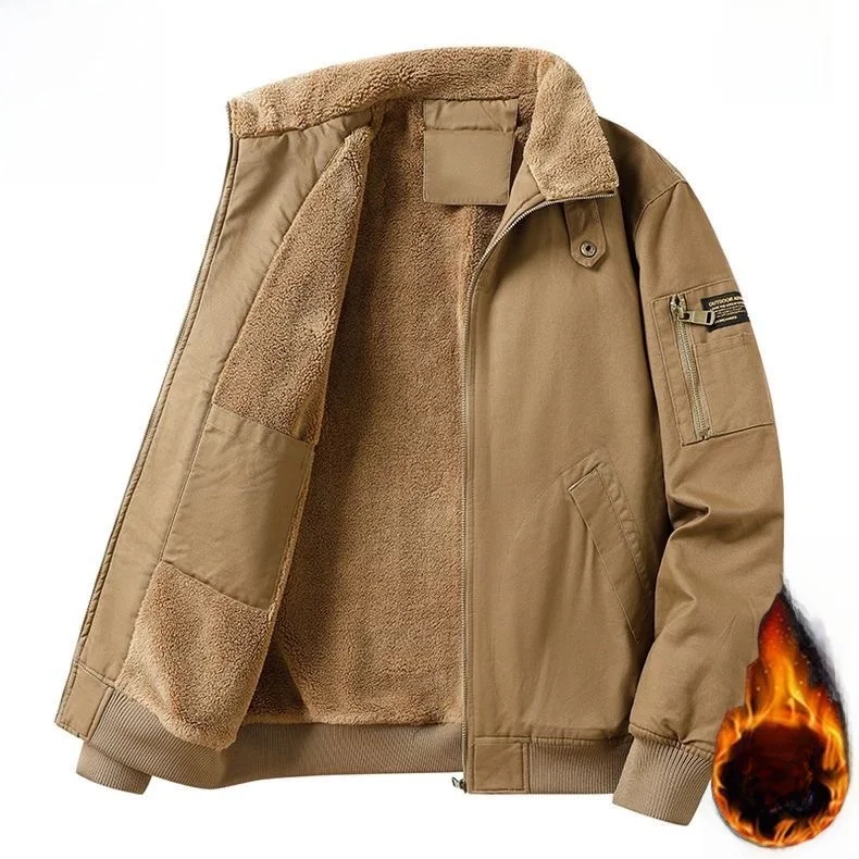 

Men's Winter Pilot Jaet Fce Lined Thiened Loose Cotton Workwear Lamb Velvet Jaet Youth ular Casual Long Sve Coat