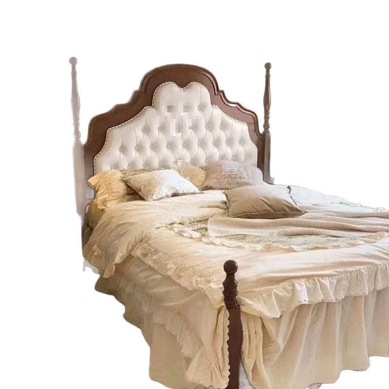 

Retro American solid wood bed, double simple soft bag light luxury French small apartment solid wood bed