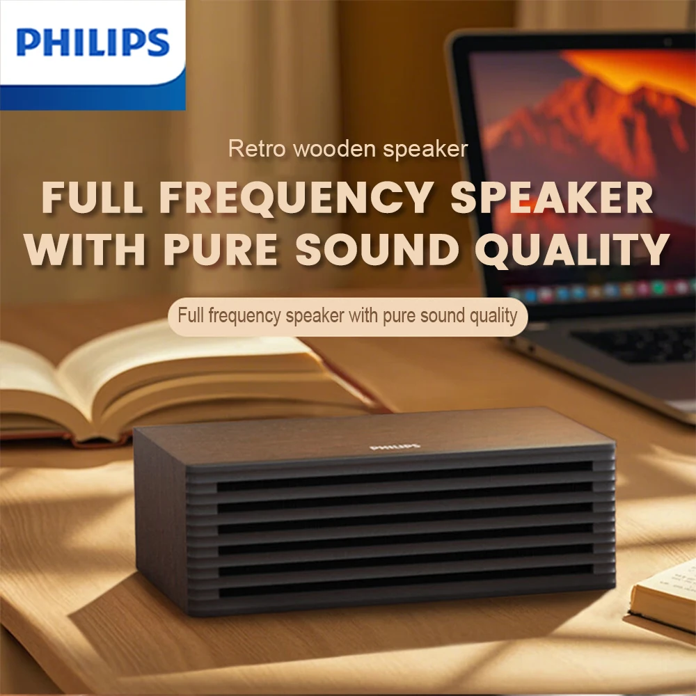 Philips SPA3700 Desktop Speaker Wooden Shell USB Wireless Dual-Mode Connection Sound Box HIFI Sound Quality Portable Speakers