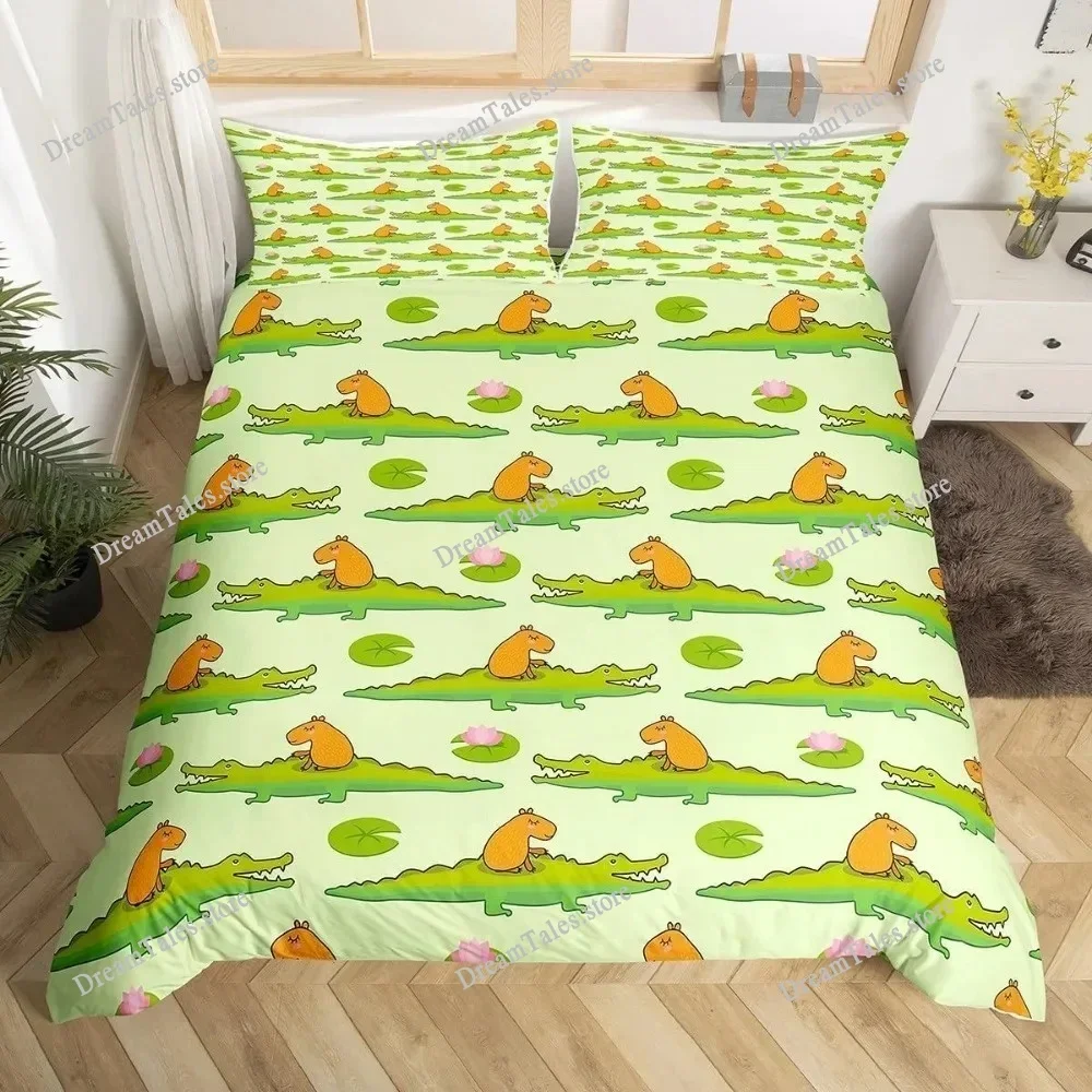 

Capybaras Motif Bed Linen,Microfibre Bedding Sets, Children's Bed Linen For Teenagers 3D Animal Printed DuvetCover Luxury Gift96