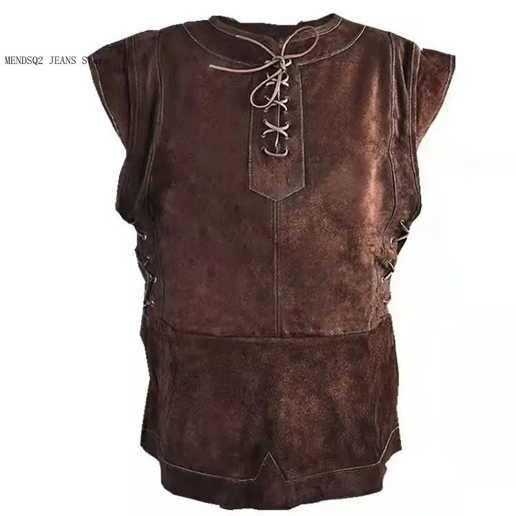 Spring and Autumn Leisure Wilderness Retro Performance Clothing Strap Decoration Round Neck Short Sleeve Vest for Men