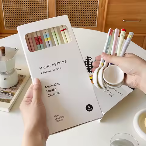 5 Pairs Ceramic Chopsticks Japanese Non-Slip Sushi Chopstick Household Kitchen Easy To Clean Dinnerware Chopstick Spoon Gift Set