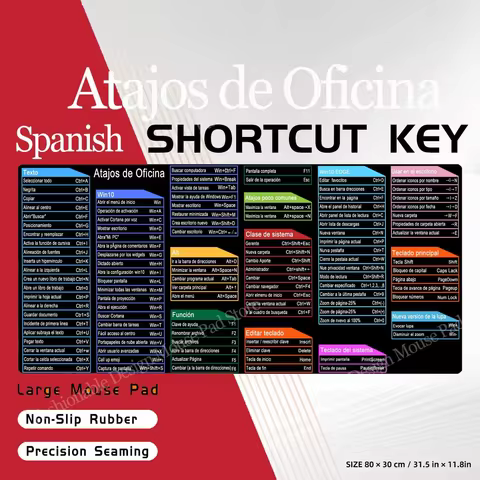 Professional Windows Excel Spanish Office Shortcuts Mouse Pad Keyboard Mousepad Gaming Desk Mat with Stitched Edge Non-Slip