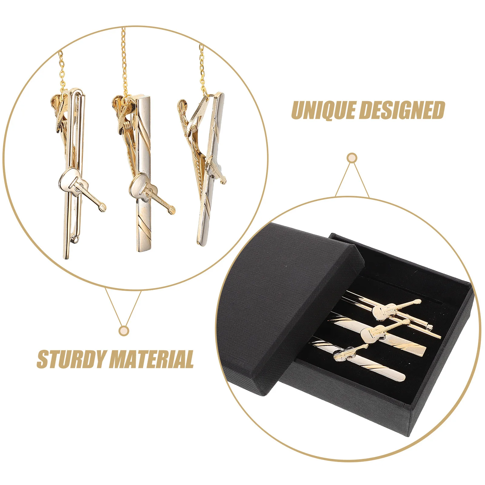 1Set Unique Music Tie Clip Men Violin Guitar Shape Metal Necktie Clip for Weddings Parties Business Banquets Formal