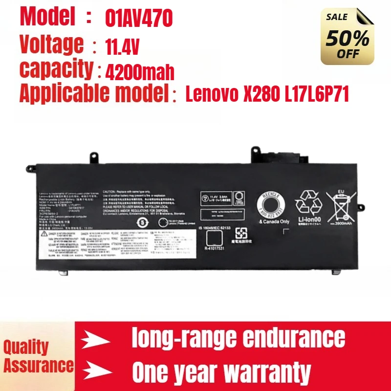 

For Lenovo X280 L17L6P71 laptop battery SB10K97617 01AV470 11.4V 4200mah