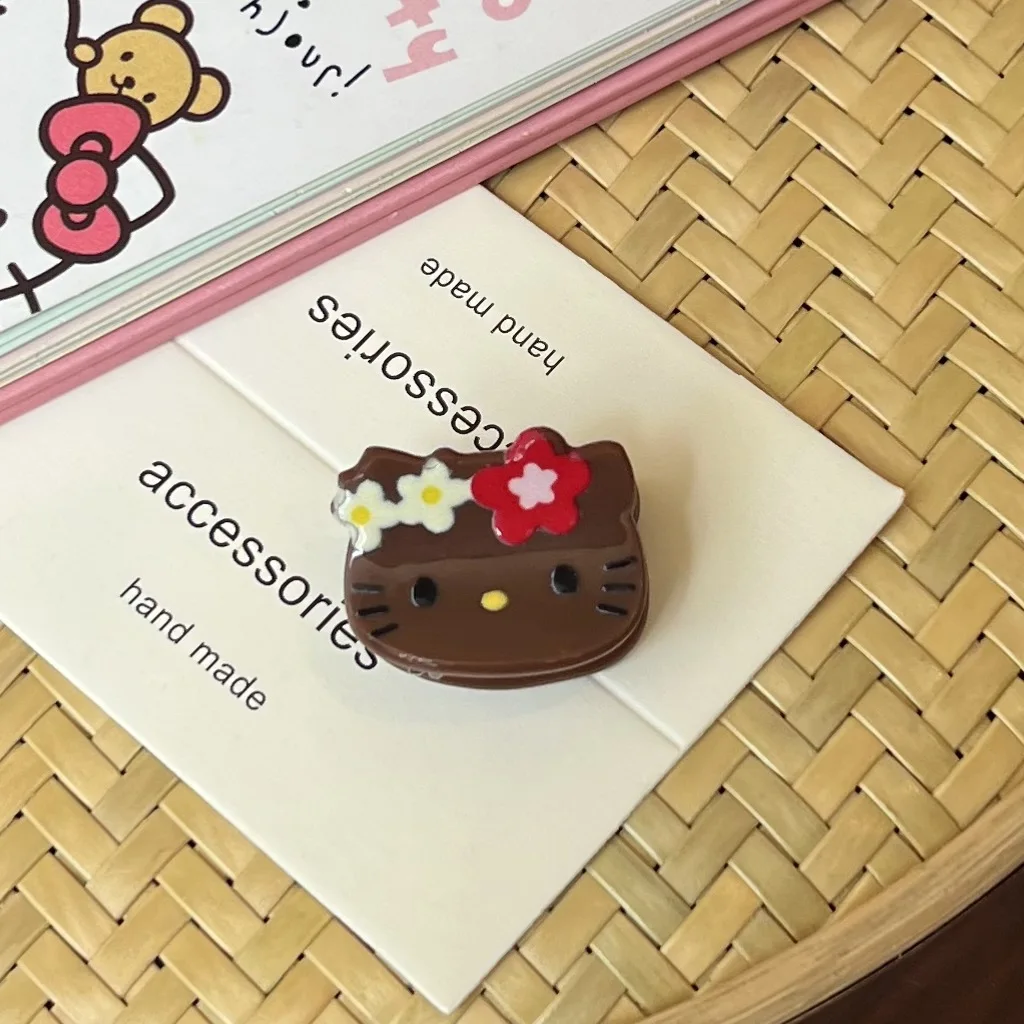 Mini pince à gratter rétro en peau noire KT Cat, petite pince à gratter en forme de cœur pour fille douce, bandeau de dessin animé japonais mignon pour femmes