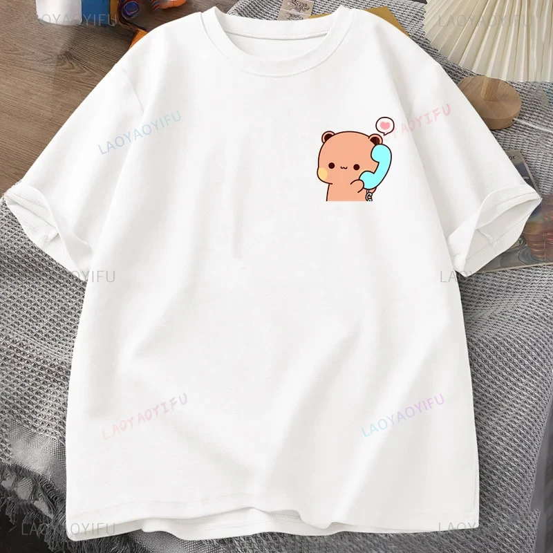 Dudu Is Making A Call To His Bubu T Shirt Women Men Couple Funny T Shirts Cute Panda Bear T-shirts Summer Cotton Couple T-shirt