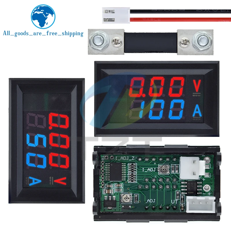 DC 6-120V 50A 100A Voltmeter Ammeter LED Amp voltmeter Digital Volt Meter Gauge voltmeter ampermetr 12V With Shunt