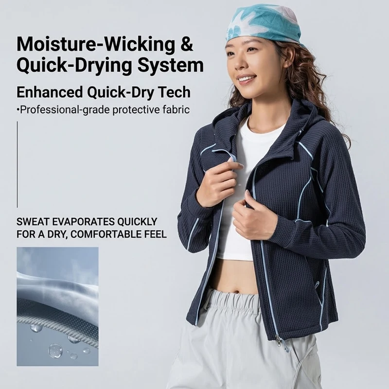 Women's Slim Fit Outdoor Hooded Jacket – 2026 Autumn Zip-Up Sports Coat with Contrast Piping for Hiking & Running