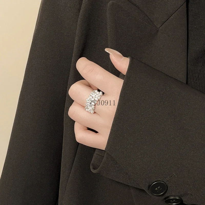 프랑스 지르콘 진주 검지 반지 꼬리 반지 여성 새끼 손가락 틈새 하이 엔드 오픈 반지