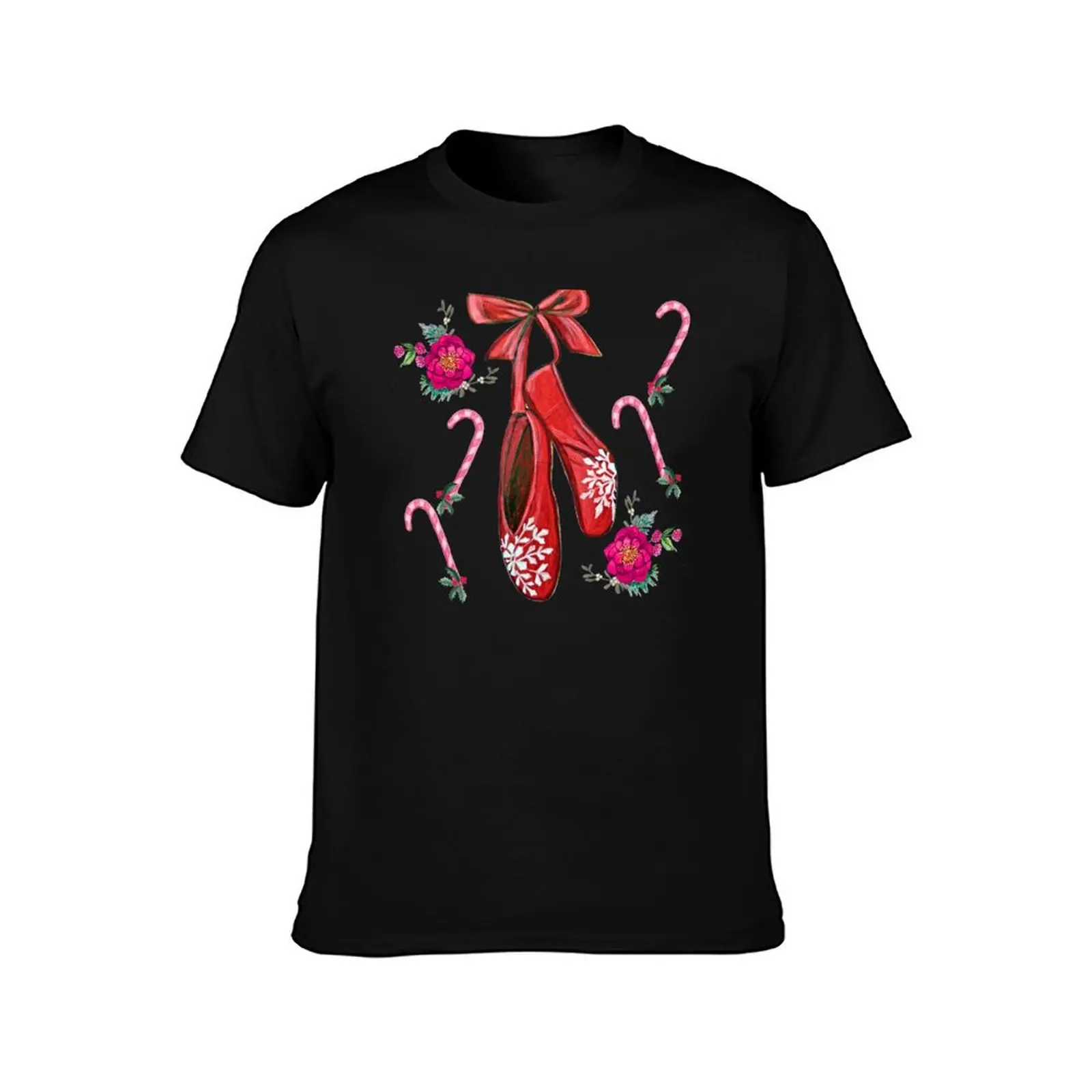 Christmas Ballet shoes with candy canes, Poinsettia , mistletoe and snowflakes T-Shirt blanks men clothes