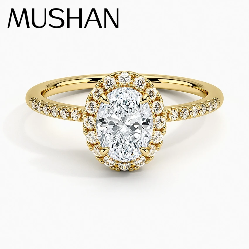 

MuShan Luxury Jewelry 925 Sterling Silver Ring Moissanite Sparkling Ring for Women 18K Gold Plated MST Patent Fine Rings