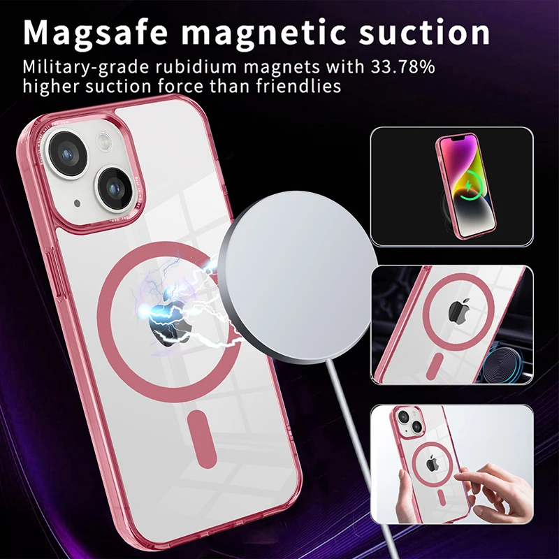 

For Apple iPhone 14 14 Pro 14 Pro MAX 14 Plus Clear Color Magnetic Metal Keys Anti-Drop and Anti-Fingerprint Phone Case