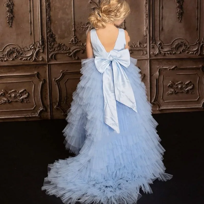 

Beautiful Tiered Ruffles Flower Girls Dresses Sleeveless O Neck Tulle Pageant Gowns Customise Little Princess Birthday Gifts