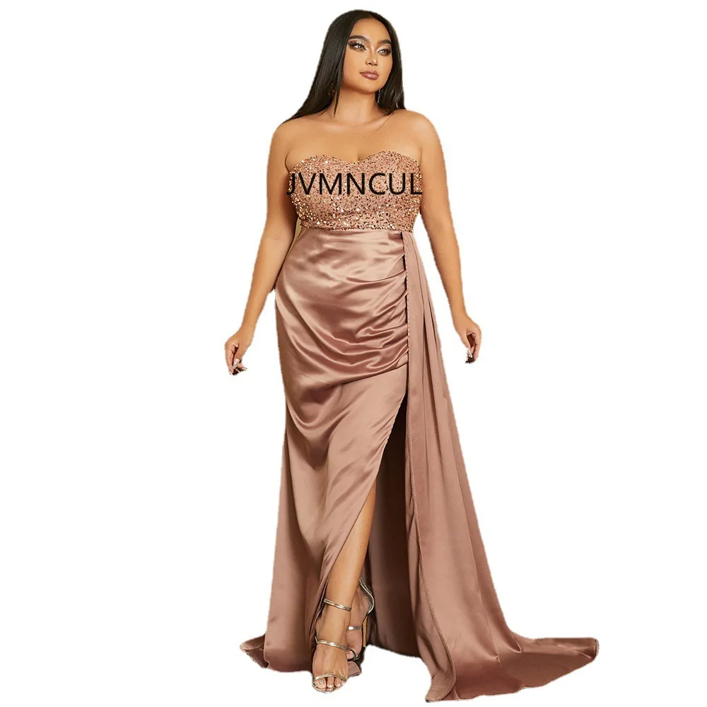 2025 Precioso vestido de noche de lentejuelas de talla grande con diseño sin espalda, vestido de banquete con hombros descubiertos para dama de honor, vestido largo y elegante