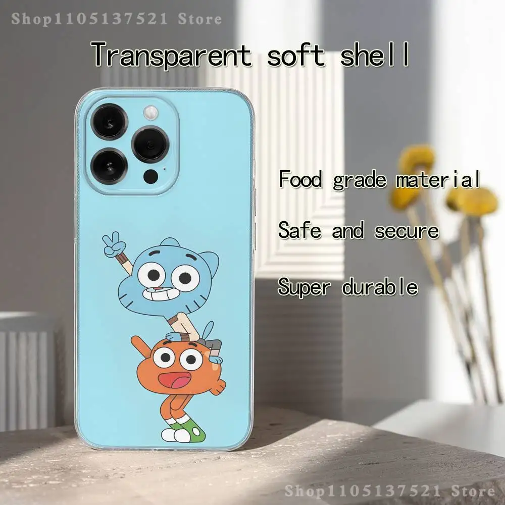 Funda de teléfono G-Gumball y D-Darwin para iPhone 17,16,15,14,13,12,11 Pro,Max,Plus,X,XS,XR,SE4,E Mini funda suave transparente