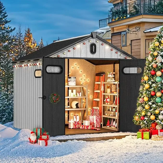 8x8ft Outdoor Resin Storage Shed with Floor 427 cuft Waterproof Garden Shed with Lockable Door Windows & Vents