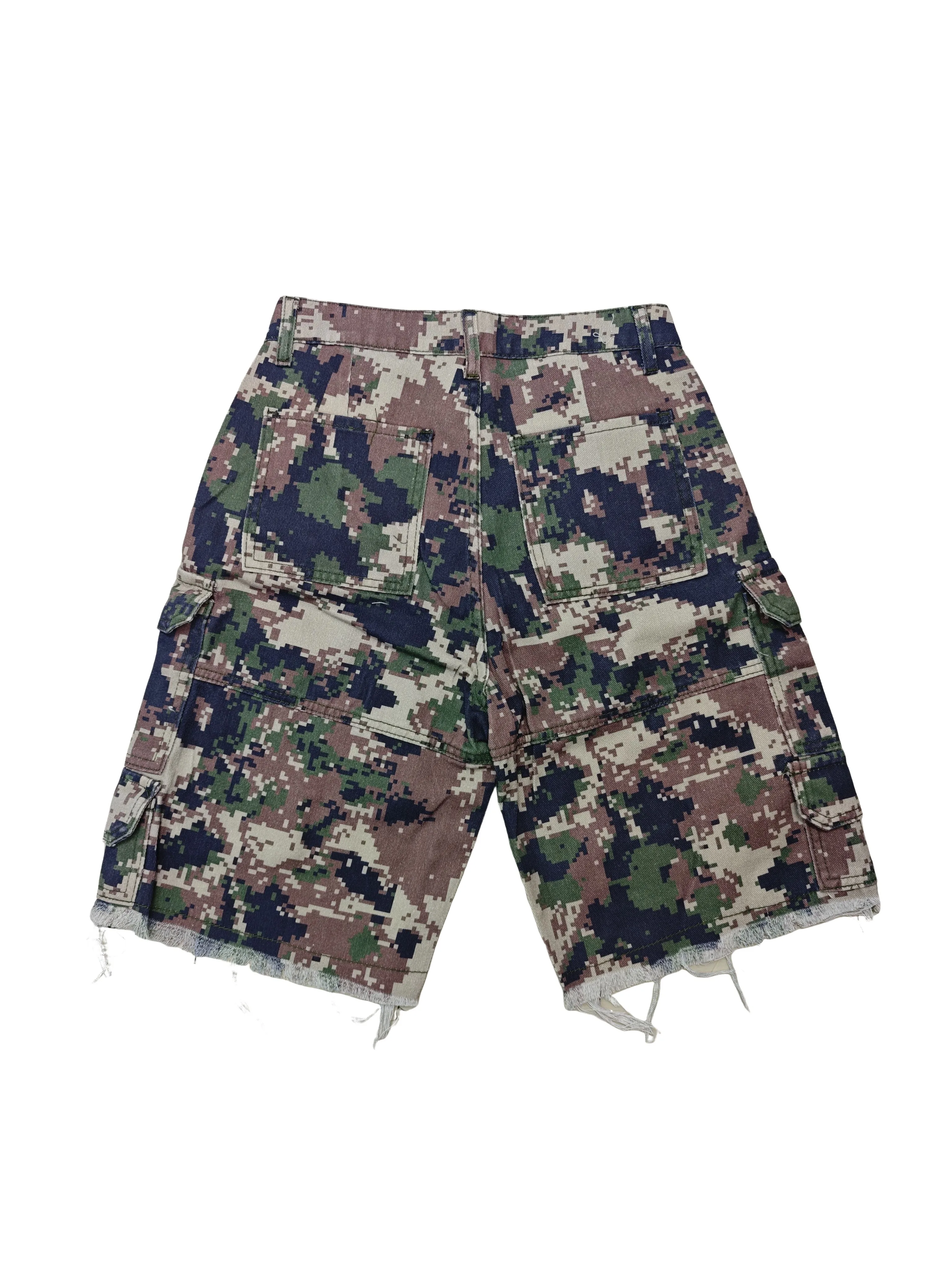 Y2k Diamanti Patch Ricamo Pantaloncini di jeans Goth Baggy Jeans corti Camou Streetwear Pantaloncini a gamba larga a vita alta Pantaloni cargo da donna