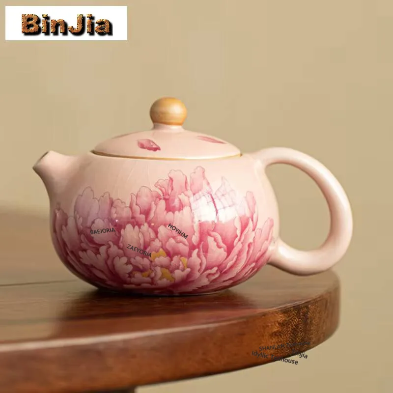 

250ml Peony Powder Ru Kiln Xishi Teapot Luxury Tea Infuser Pot Tea Maker Kettle With Ball Hole Drinkware Supplies Ornaments Gift