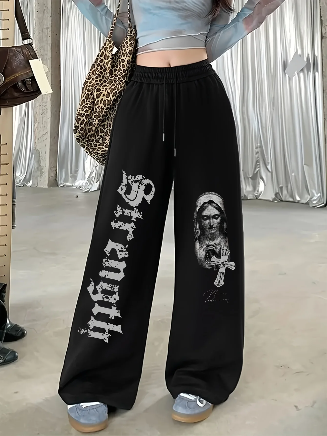 Pantalones rectos sueltos con estampados callejeros retro americanos, pantalones de pierna ancha para mujer que están de moda y cómodos