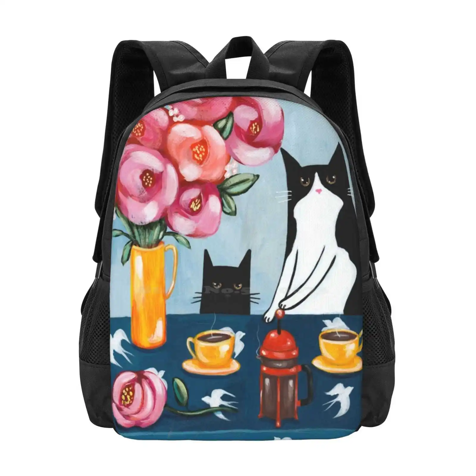 

French Press Coffee Cats Hot Sale Schoolbag Backpack Fashion Bags Coffee Cat French Press Tuxedo Cat Black Cat Cats And Coffee