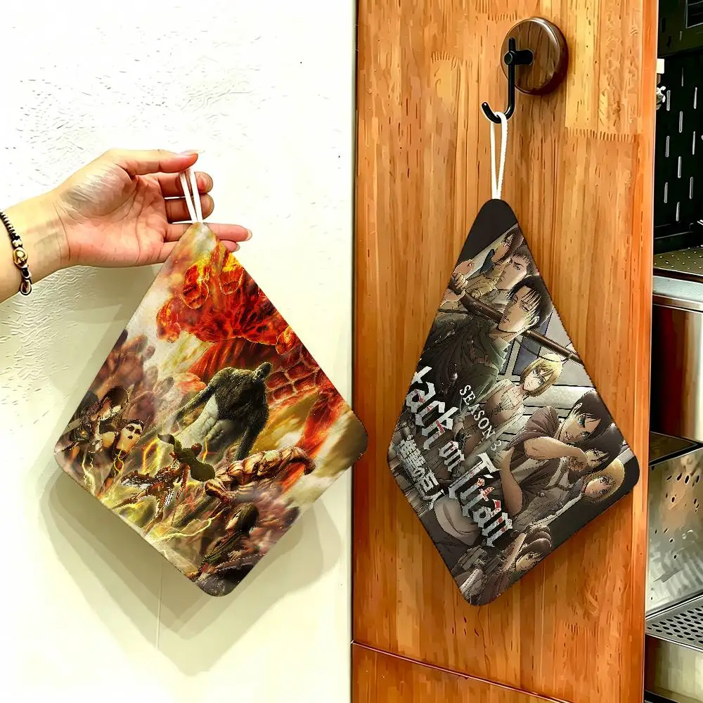 Cool A-Attack on Titan Anmie Polyester Cotton Hand Wiping Towel, Hanging Towel, Quick Dry for Kitchen Bathroom Daily Supplies