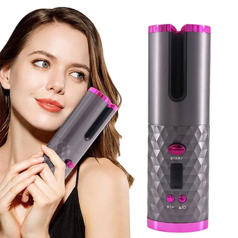 1Set USB Auto Rotate Ceramic Hair Curler Portable Auto Curler LED Display Temperature Professional Curler