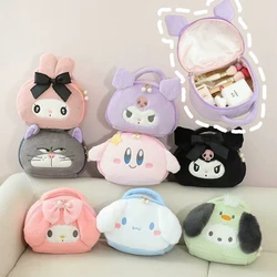 Sanrio Cute Cosmetic Bag Kuromi My Melody Plush Bag Lovely Anime Pochacco Cinnamoroll Girl Handbag Large Capacity