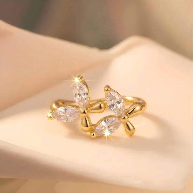 1-piece set of women's fashionable synthetic zircon twin butterfly shaped U-shaped nose clip without perforation
