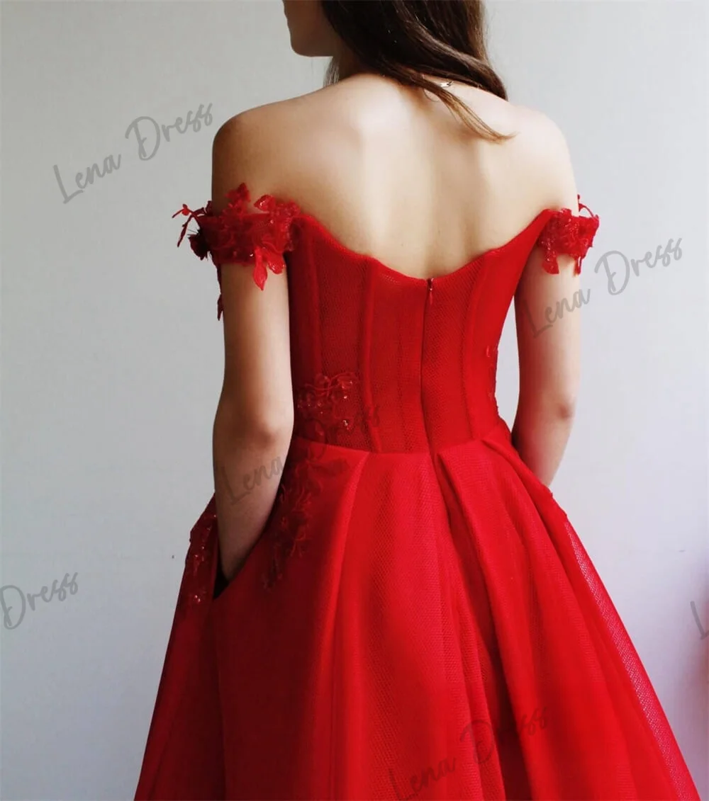 Lena Elegant Evening Dresses 2024 Luxury Strapless Prom Dresses Sale Red Line A Floral Lace Robe Soiree De Luxe 2024 Party Dress