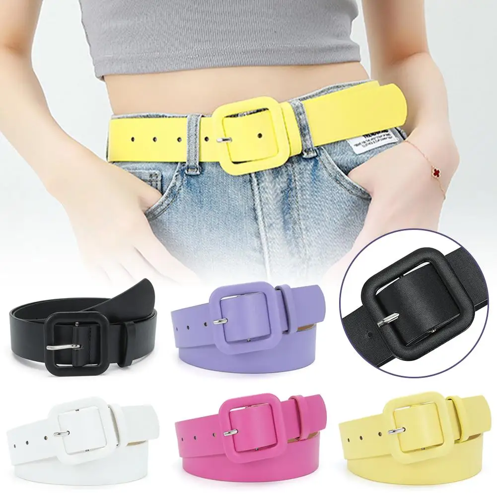 

Womens Wide Cinch Belt Vintage Chunky Square Belts Candy Color PU Leather Belt Casual Waist Belt For Jeans Pants Dress F3D0