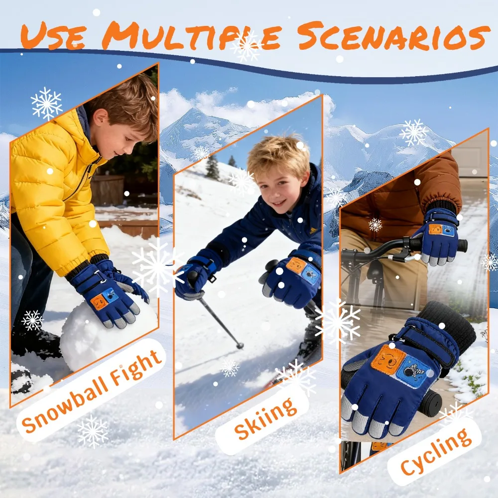 قفازات الثلج للأطفال للأولاد والبنات - شتاء دافئ مع قبضة مضادة للانزلاق وتصاميم لطيفة لركوب الدراجات ولعب الثلج والتزلج #3