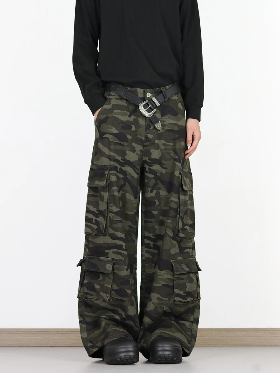 

BEEMN American Retro Loose Wide Leg Camouflage Work Pants Trendy Brand Haome Multi ket Casual Long Trousers for Men