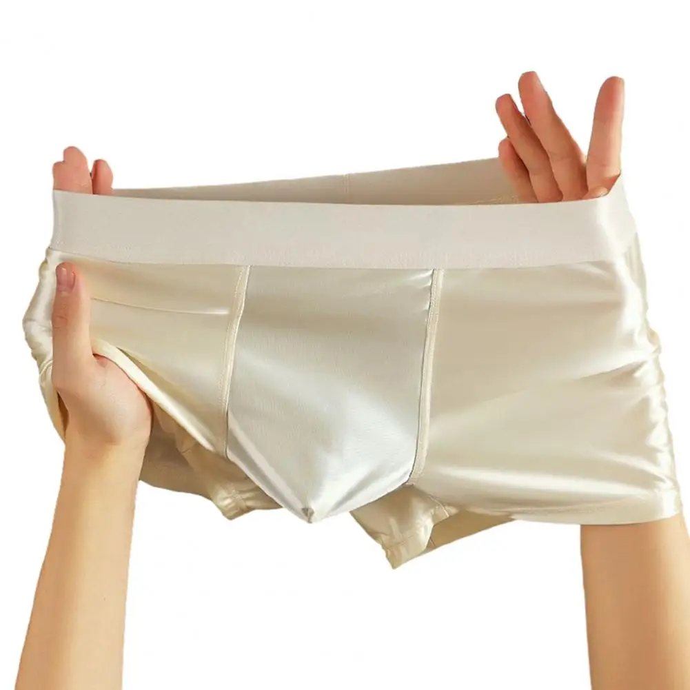 

Comfortable Boxer Briefs Men's Breathable Boxer Underwear Elastic Mid-waist Slim Fit Shorts U-convex Design Ice Silk Fabric