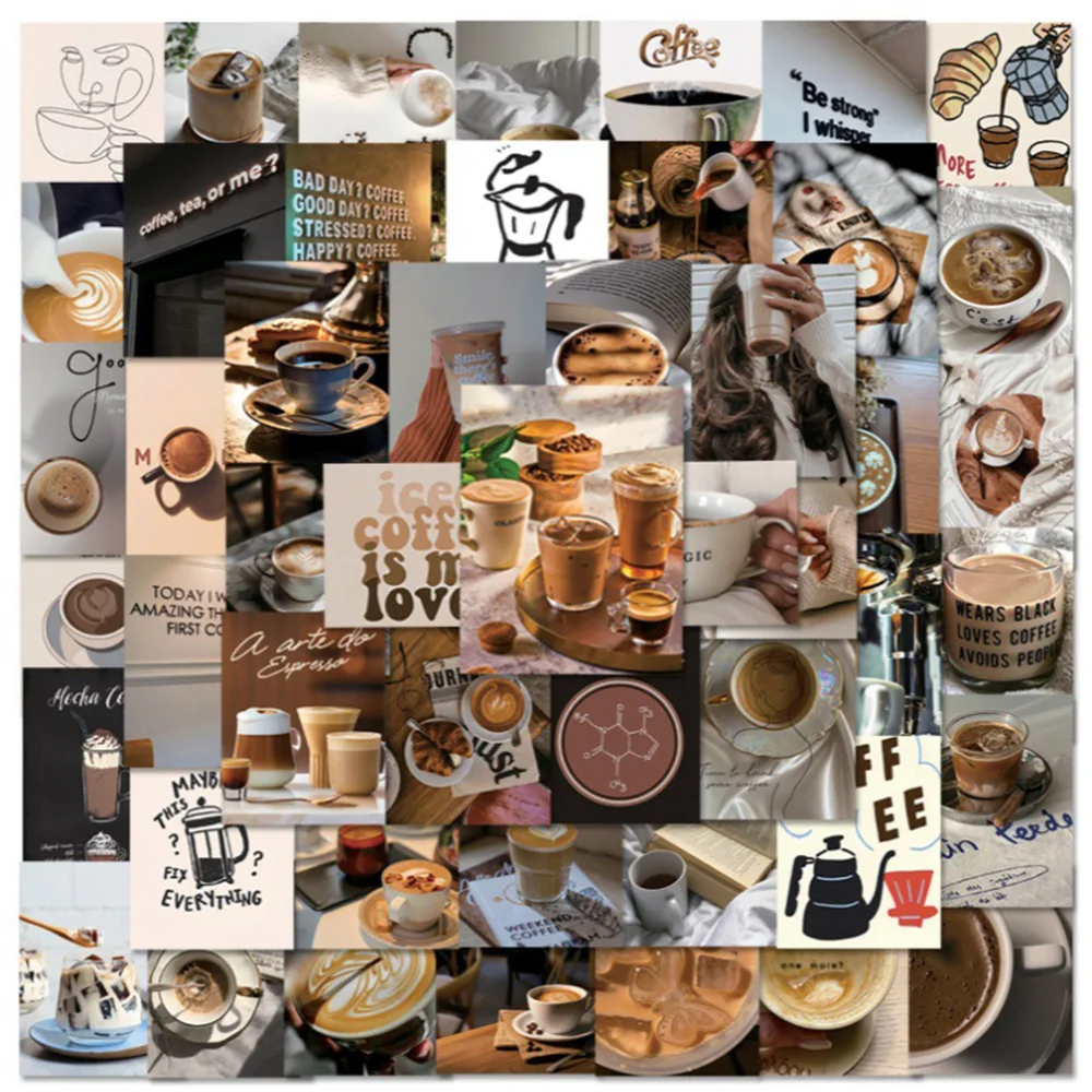 10/30/50pcs Ins Style Retro Coffee Graffiti Stickers Aesthetic Decoration Decals Laptop Phone Freeze Waterproof Retro Sticker