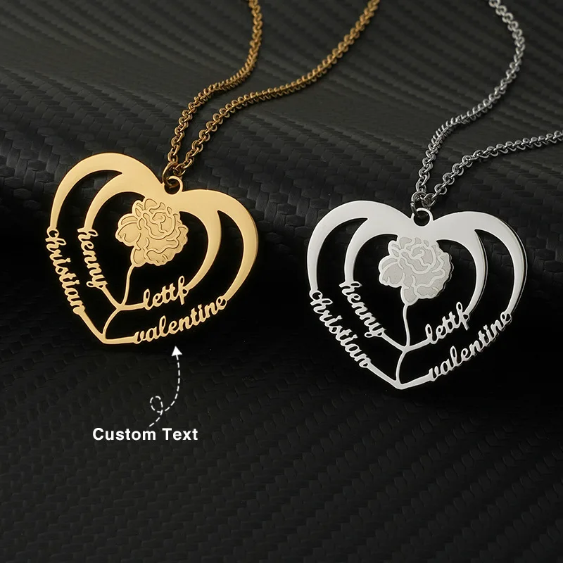 

Lateefah 18K PVD Plated Personalized Custom Logo/Name Cut Heart-shaped Flower Pendant Couple Necklace