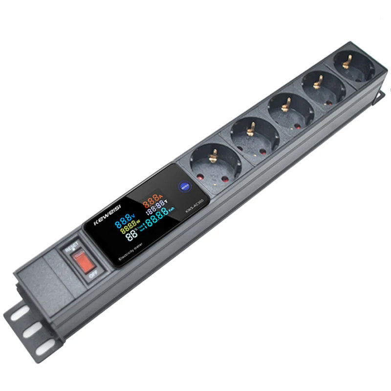 PDU Power Strip With Switch Digital Ampermeter Power Energy Voltmeter Ammeter 2/3/4/5/6/7/8 European Socket C14 interface