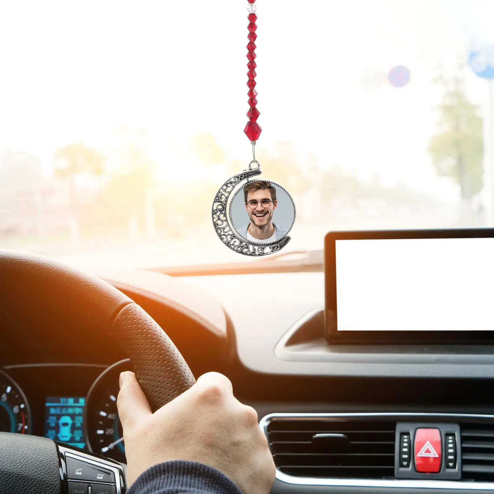 Sublimation Blank Moon Shaped Car Hanging Ornament Pendant Photo Frame Sublimation Blank DIY Rearview Mirror Decoration