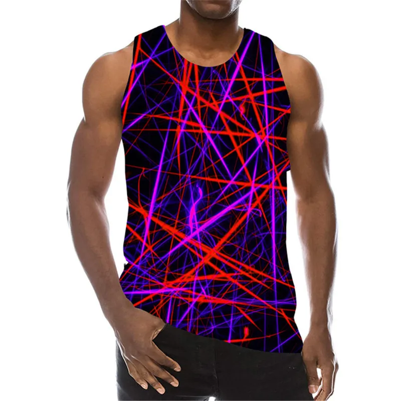 Blue Lines 3D Men's Tank Sleeveless 3D Print Gradient Fashion Tops Summer Round-Neck Street Style Male Vest Big Size 6XL