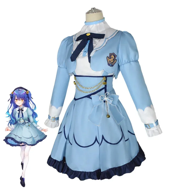 YouTuber VTuber NIJISANJI Vliver 아마미야 코코로 코스프레 의상 블루 공주 드레스 로리타 가발 여성 섹시 스커트 할로윈 슈트v;2