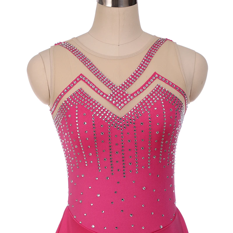 Figure Skating Dress Customized Competition Women's Children's Rhythmic Gymnastics Rose Red Sleeveless Performance Dress