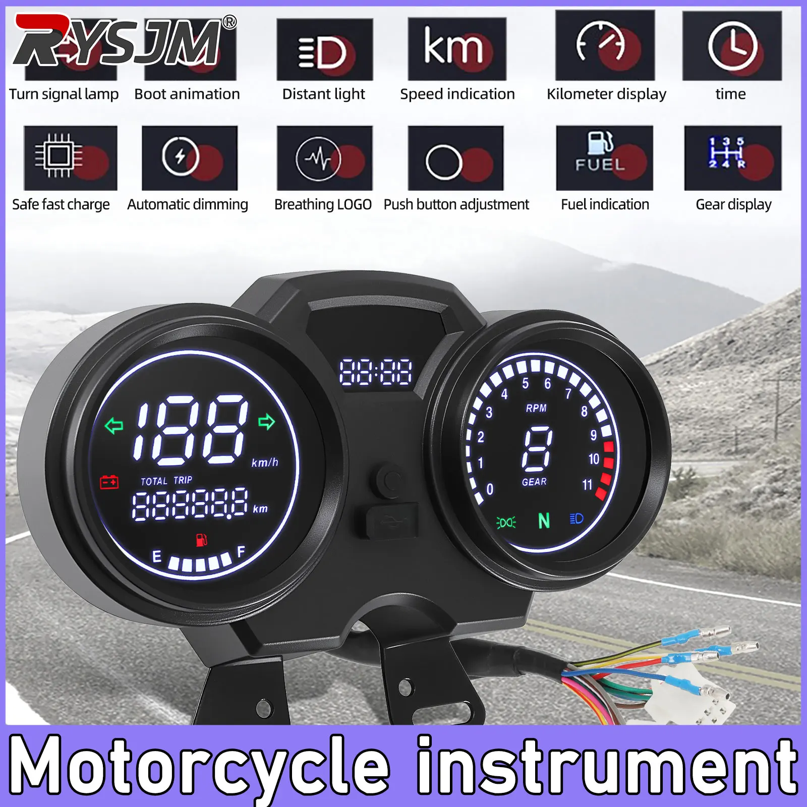 Universal Motorcycle Speedometer Tachometer 11000 RPM Meter LCD Digital Fuel Level Gauge Waterproof Speed Meter Odometer Meter