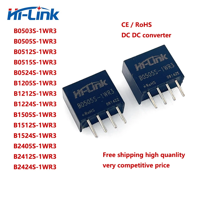 Free Shipping 10pcs/lot Small Size B0505S-1WR3 High Performance 1W 5V to 5V 200mA DC DC Power Supply Module 88% Efficiency