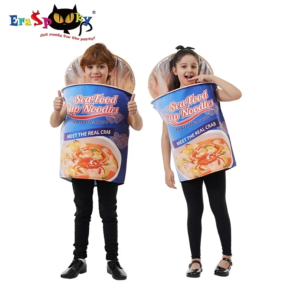 Eraspooky Funny  Cup Noodles Costume Halloween  Sponge Jumpsuit Boy Cartoon Food Cosplay Outfit Carnival Party For Girl