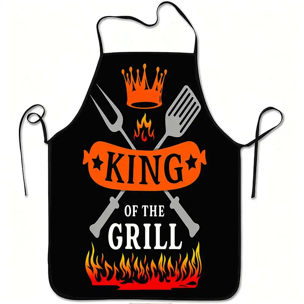 King Of The Grill Apron - Funny BBQ Chef Graphic Linen Bib for Men Cooking Barbecue Kitchen Gift