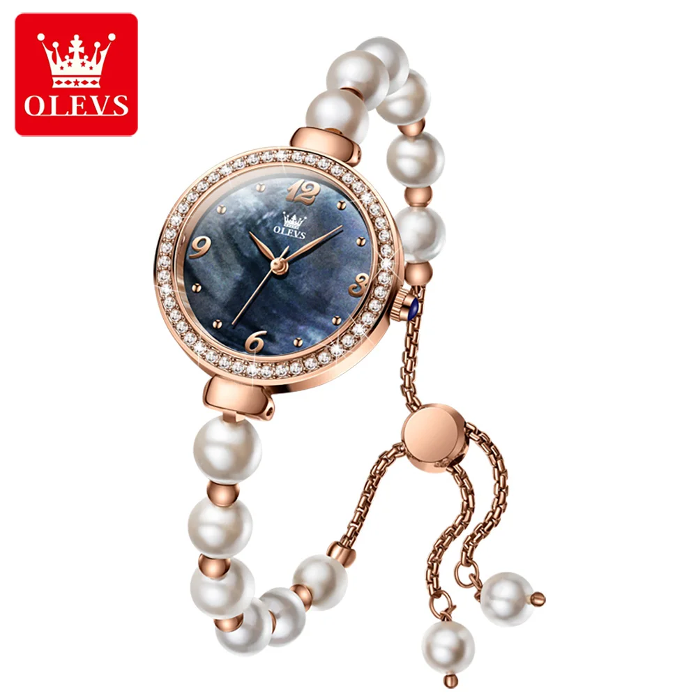 OLEVS Original Luxury Pearl Bracelet Chain Quartz Wrist Watch for Women Top Brand Ladies Waterproof Watches Gift Sets for Girls